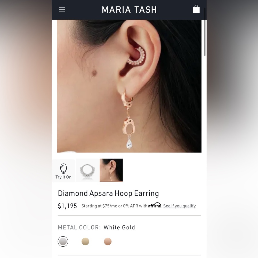 Maria Tash Diamond Apsara Hoop Earring in 18K White Gold 8MM.
